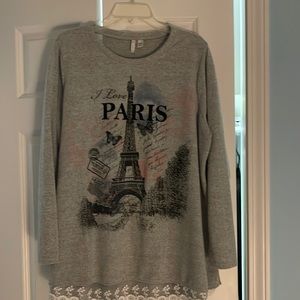 Gray I Love Paris fleece shirt , Worn maybe twice. Size 18/20